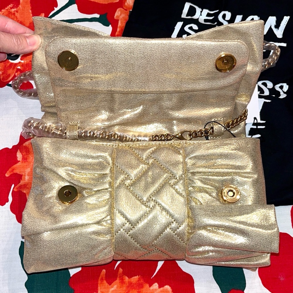 Kurt Geiger NWT! Mini Kensington Metallic Gold Bow Clutch Crossbody Bag - Picture 6 of 13